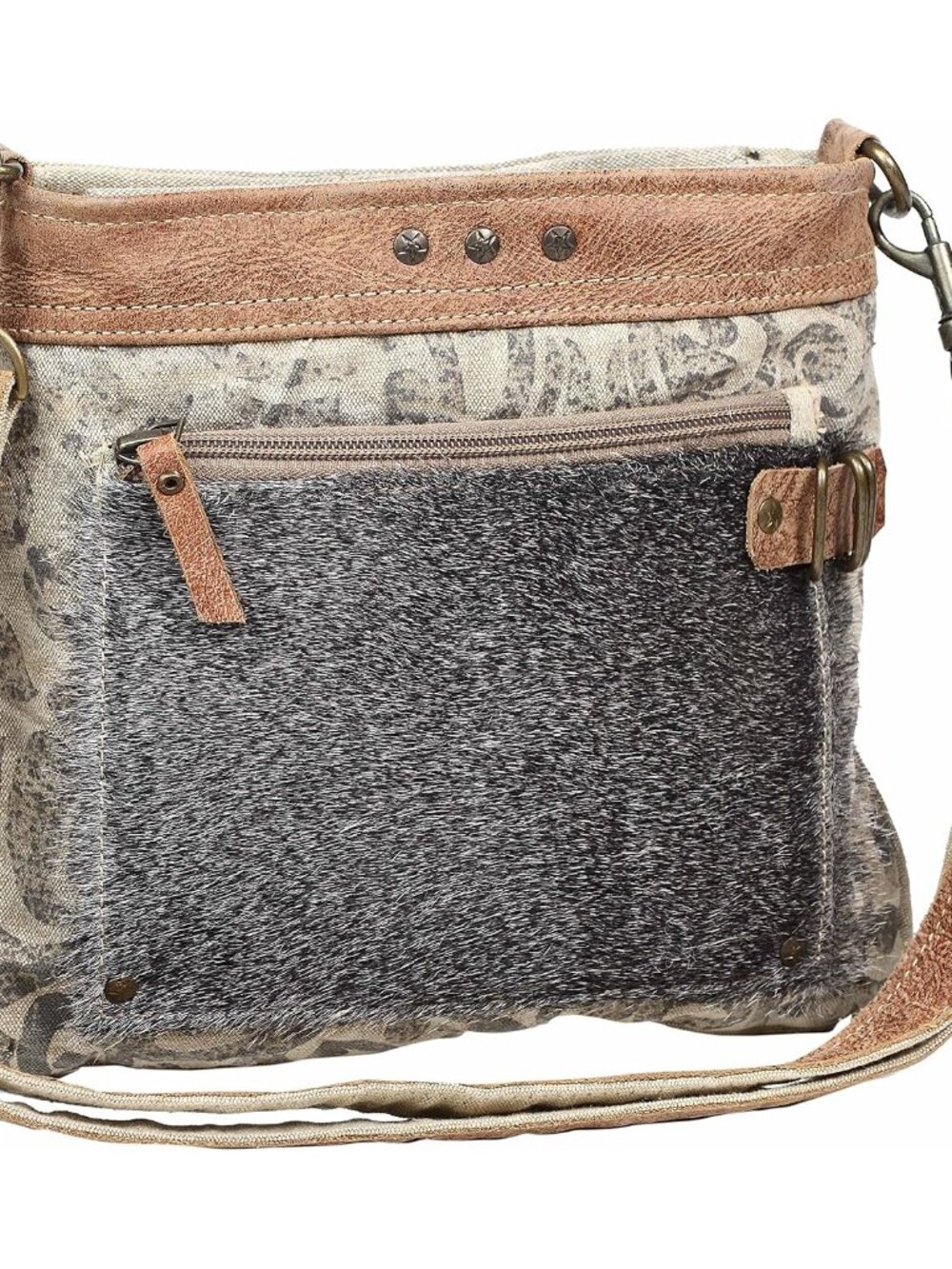 Hide & Floral Upcycled Canvas Crossbody Bag S-1202